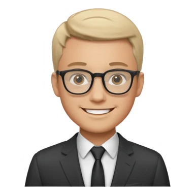 Emoji of Gustavo Petro, a man with glasses and short hair, smiling, wearing a suit sticker