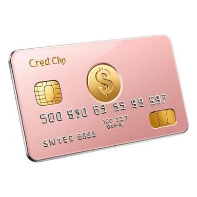 Blush pink credit card with gold chip and silver embossed numbers, minimal design, no logos, soft 3D style. sticker