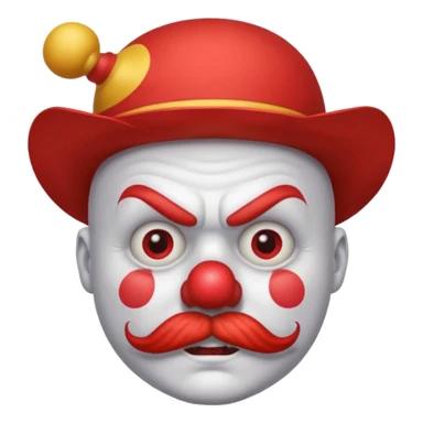 Angry clown — furrowed brow, mustache, tiny hat. sticker