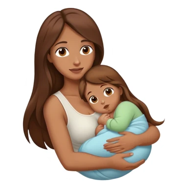 Chica trigueña con el cabello color marrón cabello largo con su bebé en brazos  sticker