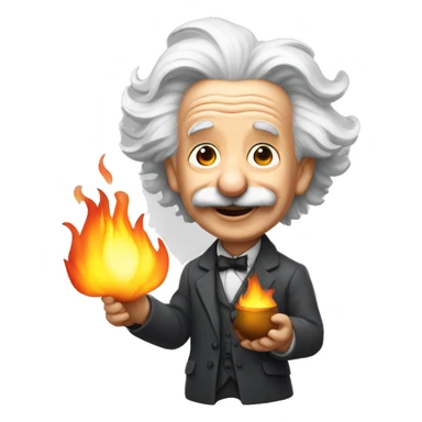happy albert einstein holding small fire in one hand sticker