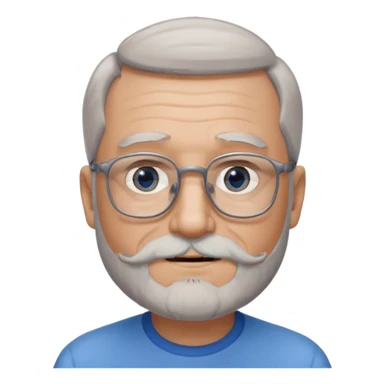 Create me an emoji of an old man. Gray really short size hair. Gray follow-up full beard. Squarer Glasses. Blue eyes. Little smile sticker