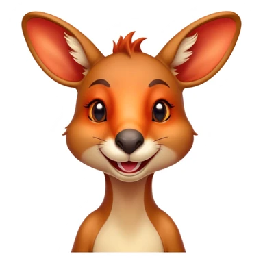 Cinematic Comical Kangaroo Portrait Emoji, Head tilted dramatically with an exaggeratedly amused expression, featuring a striking red-orange fur with a playful glint in its wide, expressive amber eyes, Simplified yet hilariously expressive features, highly detailed, glowing with a slightly sassy glow, high shine, dramatic yet playful, stylized with an air of cheeky outback mischief, bright and endearing, soft glowing outline, capturing the essence of a spirited and over‐the‐top kangaroo, so meme‐worthy it feels like it could bounce its way into internet fame instantly! sticker