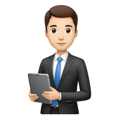 ceo executive confidently, holding a digital tablet or folder, wears smart business attire sticker