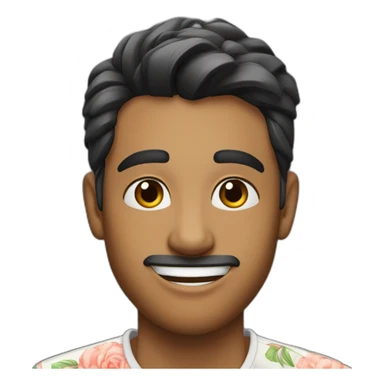 Indian 23 year old male with fair complexion with full b,sharp nose, white floral shirt, winking  sticker