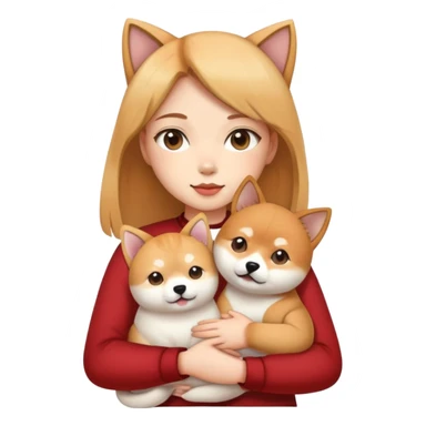 Girl holding a cat and a Shiba Inu sticker