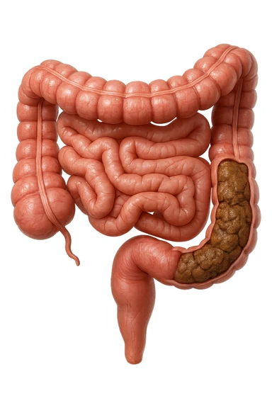 intestino umano anatomico realistico con feci bloccate nel colon, iperrealistico 4k sticker