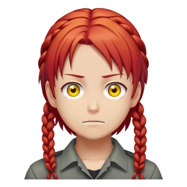 Makima from anime Chainsaw Man emoji style, stern look, red hair with braid, yellow eyes sticker
