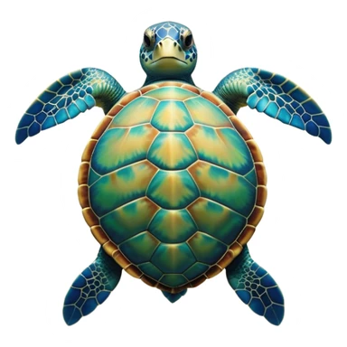 Cinematic Noble Sea Turtle Portrait Emoji, Poised and wise, with a majestic, domed shell adorned with rich, textured patterns and a smooth, ancient body gliding gracefully through the water, deep, reflective eyes exuding calm wisdom, Simplified yet sharp and sophisticated features, highly detailed, glowing with a soft, oceanic glow, high shine, intelligent and graceful, stylized with an air of timeless marine majesty, focused and serene, soft glowing outline, capturing the essence of a watchful and confident sea guardian that appears ready to glide out of the screen with effortless authority! sticker