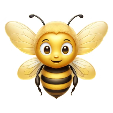 Cinematic Cute Bee Portrait Emoji, Head tilted playfully and inquisitively, featuring a delightfully small, fuzzy body with bright, sparkling eyes and adorable, delicate wings, Simplified yet irresistibly adorable features, highly detailed, glowing with a warm, inviting glow, high shine, affectionate and lively, stylized with a touch of whimsical honeyed charm, soft glowing outline, capturing the essence of a mischievous yet endearing bee that seems as if it could buzz out of the screen into your arms! sticker