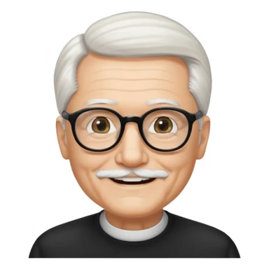 An elderly man with neatly combed white hair swept back and wears black rectangular glasses. His face is oval-shaped with  a small white beard.  sticker