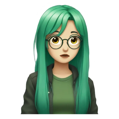 anime girl with glasses and green hair  sad sticker