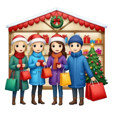 Christmas department store with festive shoppers sticker