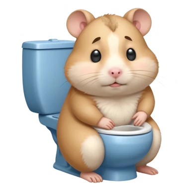 Cute chubby cartoon-style hamster sitting on toilet pooping looking as if he had an accident sticker