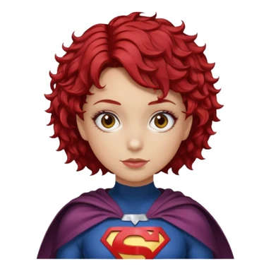 girl with short curly cherry red hair. Brown eyes. Superhero sticker