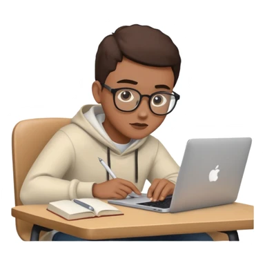 ученик учит английский язык за столом дома с макбуком прямо смотрит sticker