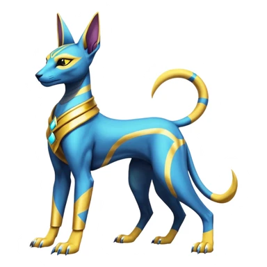 Modern futuristic shiny colorful Anubis-Sphynx-Lombax-Zeraora-Renamon-fusion (full body) sticker