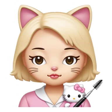  hello Kitty SANRIO cat, with her eyes closed getting her eyelashes done with a spoolie  sticker