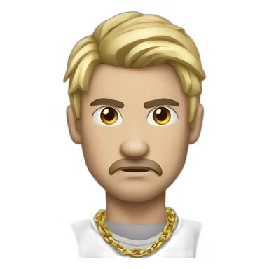 Russian male angry thug wearing gold chain black hair sticker