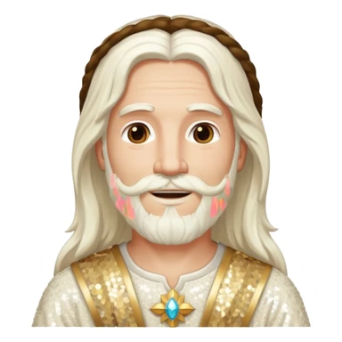 Jesus, Son of God from Gods and Goddesses with long white hair and beard, ivory sequin outfit sticker