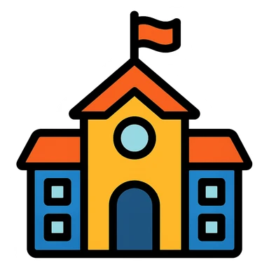 a school emoji, lineal color icon with black outlines sticker