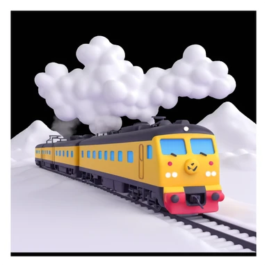 Siberian railway train, crossing snowy plains, 3D emoji style sticker