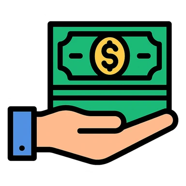 a hand offering a stack of US dollars, symbolizing cost effectiveness, clean and modern look sticker