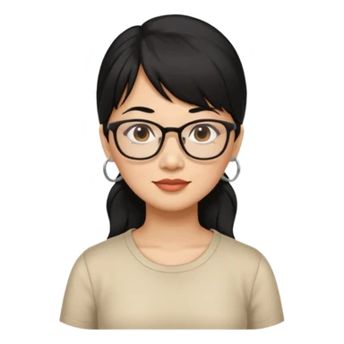 filipino woman black hair in one pony tail with straight bangs and big glasses, 50 yr old sticker