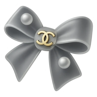 elegant bow with pearls and gold Chanel logo, glossy, black and white sticker