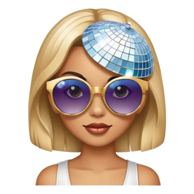 a girl with funky sunglasses and a disco ball above her sticker