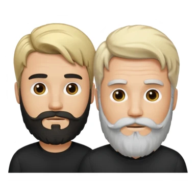 Man with a beard and long hair black gathered with another short-haired blond man whitout beard sticker