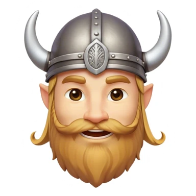 Clash of Clans aesthetic: Cinematic Playful Viking Portrait Emoji, Head tilted with a cheeky grin and twinkling eyes, featuring a compact, charming build with a modest, stylized Viking helmet and a playful beard, his face rendered in natural skin tone, Simplified yet irresistibly charming features, highly detailed, glowing with a warm, inviting radiance, high shine, spirited and lively, stylized with an air of whimsical Nordic mischief, soft glowing outline, capturing the essence of a playful Viking exuding friendly rogue charm! sticker