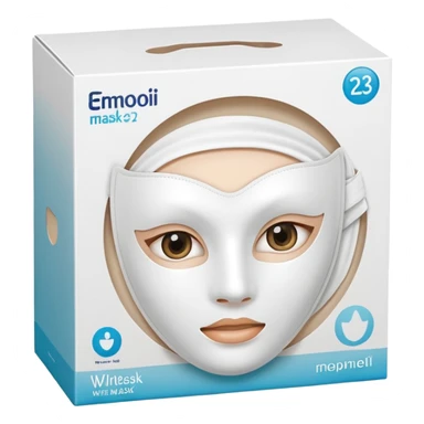 a beauty product box of white mask pack with rounded eyehole sticker