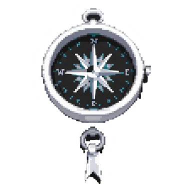 The standard iOS compass emoji 🧭 with a white ribbon threaded through the small loop at the top of the compass sticker