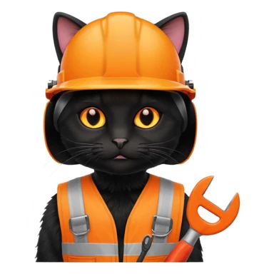 black cat, handyman Outfit, wearing a Helmet sticker