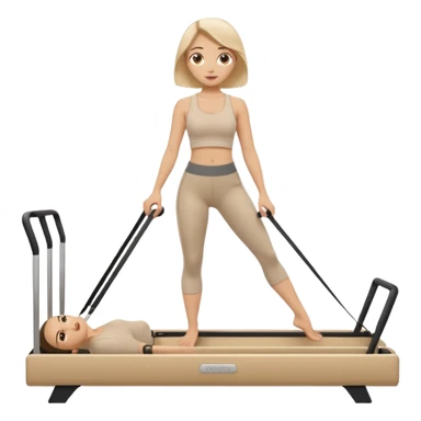 pilates beige reformer girl with beige set of clothes and beige reformer machine. sticker