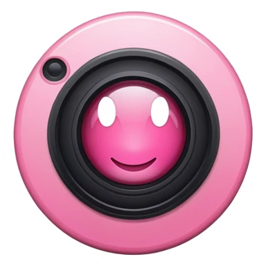 A round camera lens, apple emoji style, minimalist, with highlights, pink sticker
