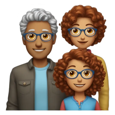 family of four father with gray hair mother with red curly hair and blue glasses son with brown hair and little daughter with curly brown hair sticker