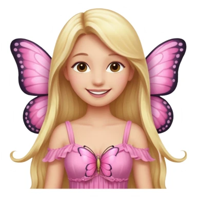Detailed pink dress, long blonde hair, pink butterfly wings sticker