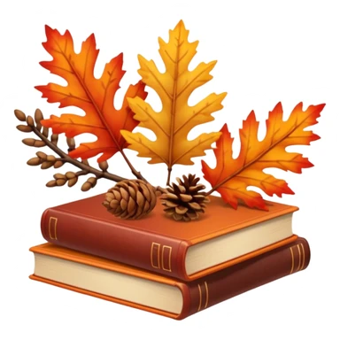 3 Red-orange-yellow-brown-gradients autumn leaves, pinecones, nuts, sticks, twigs, books sticker