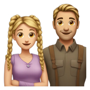 Man loves woman with pigtails, heart between them sticker