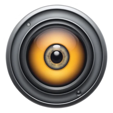 Minimalist emoji-style sticker of a wide camera lens with a human-like eye inside. Gray tones with strong contrast. sticker