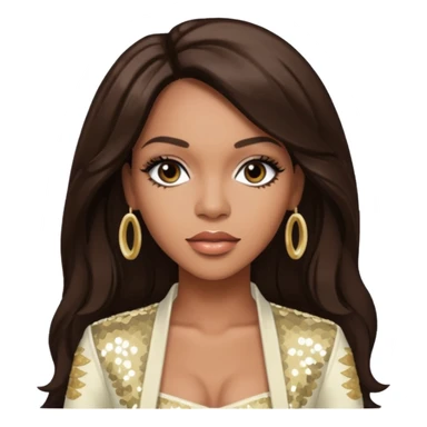 Farrah Franklin from Destiny's Child with long dark brown hair, ivory sequin outfit sticker