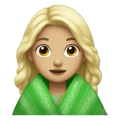 Girl with light hair and green eyes with a blanket sticker