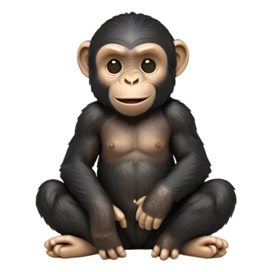 cinematic-cute chimpanzee-realistic-full-body-sitting-emoji,-long-powerful-arms-resting-on-its-knees,-expressive-dark-eyes-filled-with-intelligence-and-curiosity,-coarse-black-fur-textured-and-detailed,-softly-wrinkled-face-hinting-at-a-mischievous-smile,-slightly-open-mouth-showing-a-glimpse-of-teeth,-simplified-yet-realistic-focused-features,-highly-detailed,-glowing-with-a-warm-jungle-light

 sticker