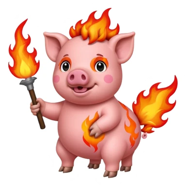 pig holding fire sticker