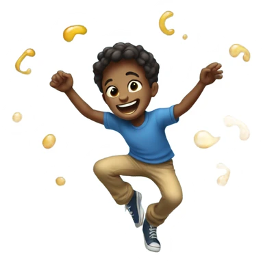 smiling boy in blue shirt dancing in oil sticker