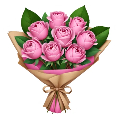 Bouquet of pink flower like rose and peony wrapped in kraft paper sticker