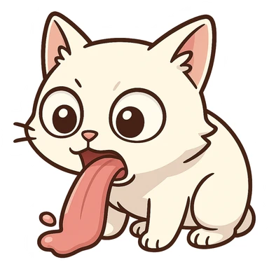 A white cat vomiting with bulging eyes sticker
