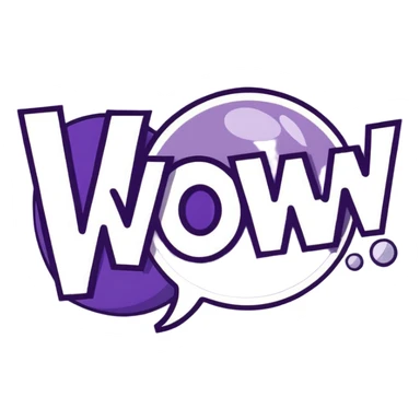 Purple bubble with white text saying "WOW!" sticker